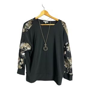 JM Collection Blouse shirt Top Necklace Floral Metallic Medium